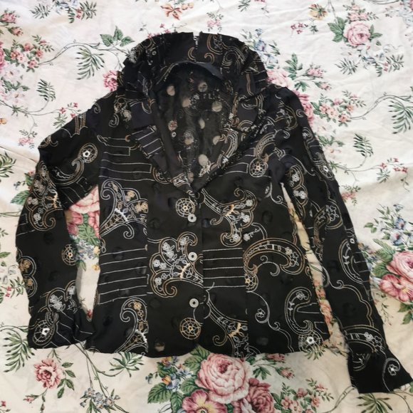 Samuel Dong Women's Ruffled Button Blouse Jacket Artsy Textured Fitted Size Smal - Picture 3 of 6